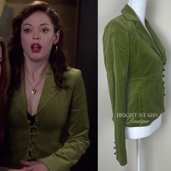 Rare Green Blazer Jacket ASO Paige Matthews Charmed Faux Velvet Vintage 0 - Picture 4 of 9